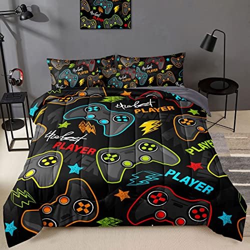 BDUCOK 6 Pieces Gamer Comforter Set for Boys Gaming Bedding Set Queen Size,Video Game Controller Comforter for Boys Kids Adult 3D Gamepad Microfiber Bedding Sets 6 Pieces Bed in A Bag Sets3011,Queen