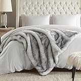 Hyde Lane Ultra Long Pile Faux Fur Throw Blanket, Luxury Fluffy Wolf Grey with Black Tipped Blankets for Home and Bed, Oversized Fuzzy Plush Animal Coat Color Throws for Decoration, Direwolf, 60x80