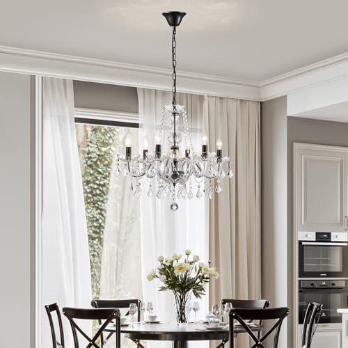 WUZUPS Crystal Candle Chandelier Pendant Flushmount Ceiling Light Modern Lighting Fixture for Bedroom Hallway Bar Kitchen Bathroom, H 68 x W 56, Black, E14 Base - Cosy Home Interiors WUZUPS Crystal Candle Chandelier Pendant Flushmount Ceiling Light Modern Lighting Fixture for Bedroom Hallway Bar Kitchen Bathroom, H 68 x W 56, Black, E14 Base - Image 8