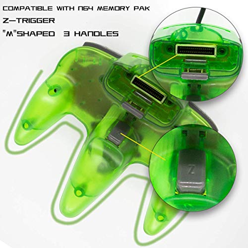 Wired Controller for Nintendo 64 N64 Console, Upgraded Joystick Classic Video Game Gamepad (Clear Green and Clear Purple)