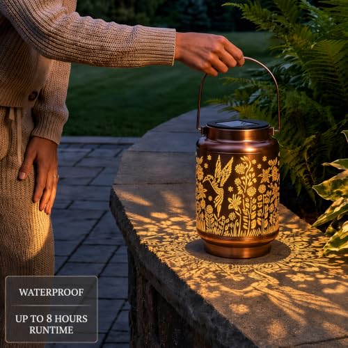 Hummingbird Solar Lantern Metal Floral Lights Outdoor Yard Garden Decor - image 4