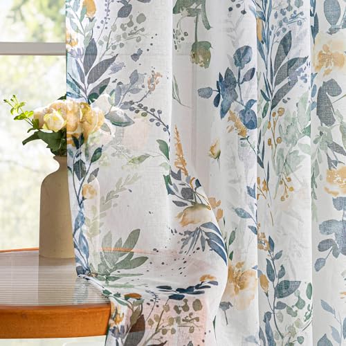 MYSKY HOME Floral Curtains for Living Room 84 inches Long