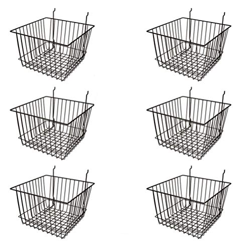 Only Garment Racks Deep Wire Storage Baskets For Gridwall, Slatwall and Pegboard - Black Finish - Dimensions: 12