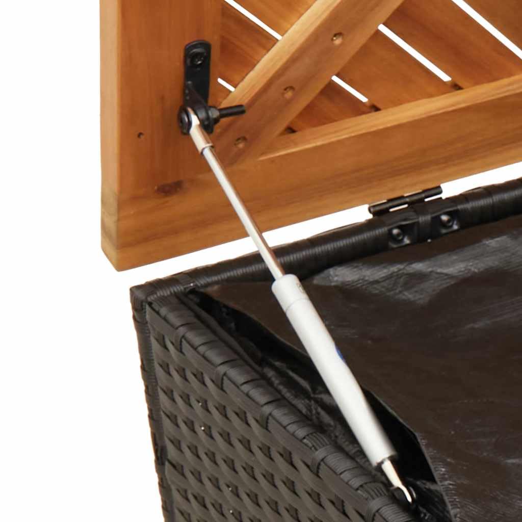vidaXL Gartentruhe, Kissenbox Auflagenbox mit Deckel, Gartenbox mit wasserfestem Beutel, Aufbewahrungsbox Sitzbank Gartenmöbel, Schwarz Poly Rattan Akazienholz