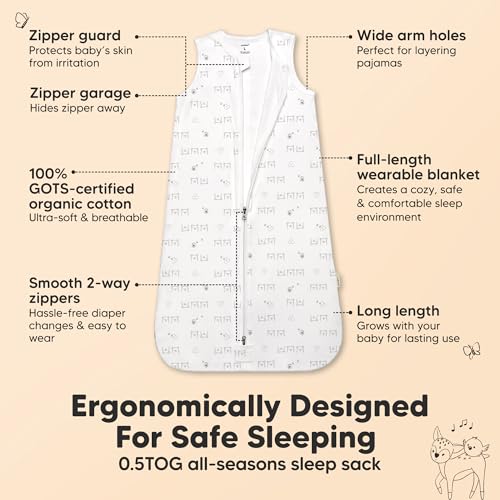 Image of 2-Pack Baby Sleep Sacks, Zipper Wearable Blanket - 100% Organic Cotton 0.5TOG, Soft Lightweight Toddler Sleeping Sack 3-6 months, Easy to Wear Newborn Swaddles Sleepsack (BumbleBear, S)