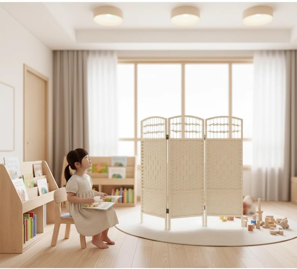 Nursery Screen Divider, Folding Areas Fence Room Divider Decorated, Privacy Partition Bedroom Panel, Furniture Separator for Office or Dining Room, Easy to Use(White,120x50cm)
