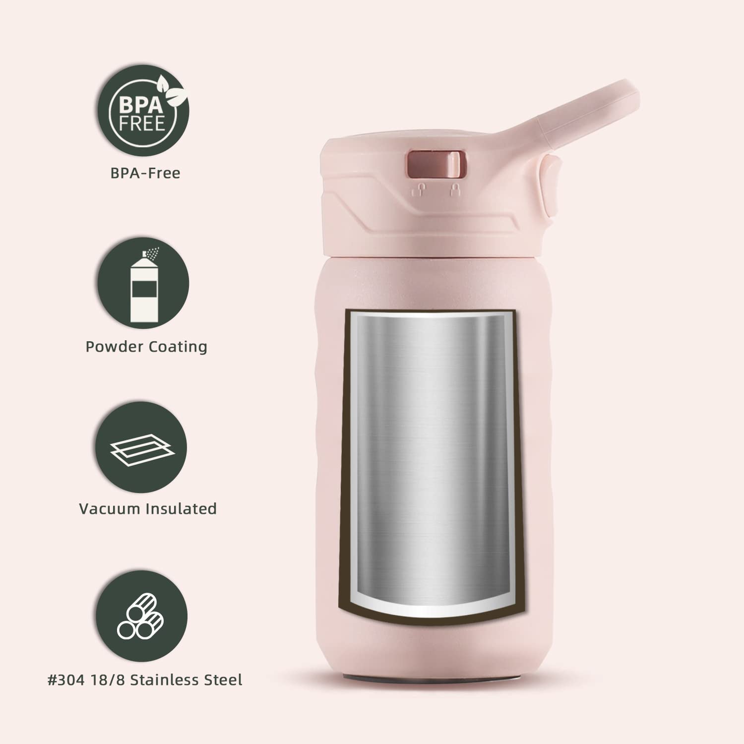 IDEUS Insulated Water Bottle 360ml/12oz, Stainless Steel Water Bottle for School Insulated Bottles with Straws Leakproof - Image 2