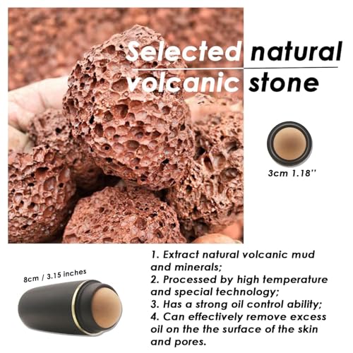 Image of Oil-Absorbing Volcanic Roller & FREE 2 Extra Stones | Portable & Reusable Facial Skincare Tool for Oily Skin | Makeup Sponge Remove Excess Shine | Mattifying Oil Control & Makeup Roller (Standard, 1, count)