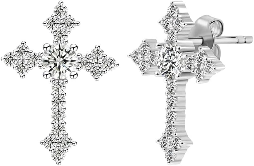 Moissanite Cross Earrings for Men Women, 925 Sterling Silver Cross Stud Eearrings D Color VVSI Moissanite Stud Earrings Crucifix Jewelry - Image 9
