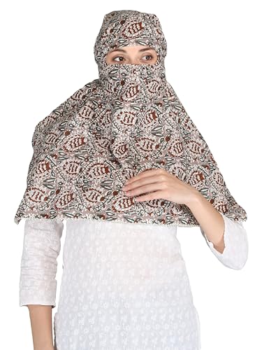 Image of Scarf Face Cover Mask Sun Protection Hair,Head, Neck, Nose Safety Head Wrap Scarf For Women Girls Daily Use Dupatta Hijab Double Layer Cotton Printed Kalamkari