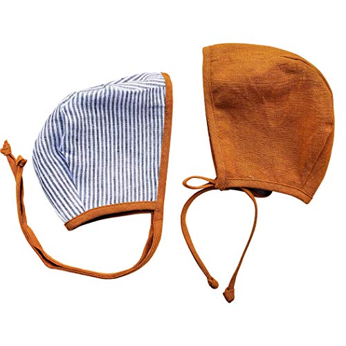 Baby Boy Bonnet Hat Linen Russet Rustic Brown Vintage Stripped Reversible Spring Fall Gender Neutral Baby Bonnet Hat (6-12M) #TOP26