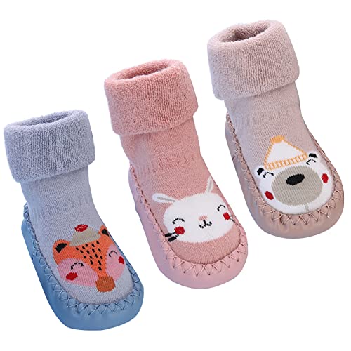SEAUR Slipper Sock Shoes for Toddlers Non-Skid Indoor Floor Socks Baby Warm Shoes Socks with Grip Infant Walking Keep Warm Booties Color 8 12-18M