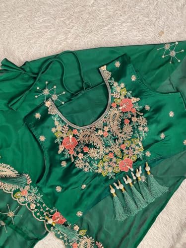 Image of infloura Speciel Outfit Chinon silk Fabric Dhoti With Cording Work Blouse With Stiched Lehenga Choli Set indowestern three piech wedding party letest new Green