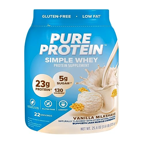Pure Protein Powder Natural Whey High Protein Low Sugar Gluten Free French Vanilla 1.6 lbs