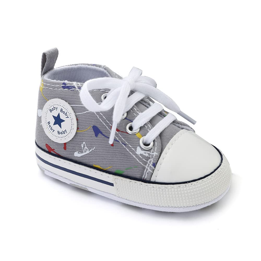 Newborn Baby Girls Boys Canvas Shoes Infant Soft Sole Slip On First Walkers Sneaker Toddler Flat Loafers High Top Crib…