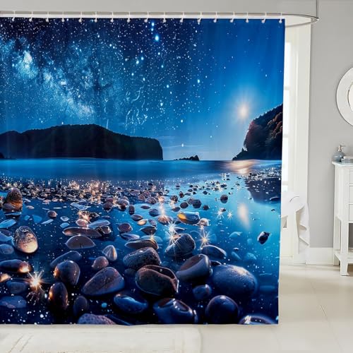Consejos y comparativas para Comprar Costo de adoquin favoritos de las personas. 31 Erosebridal - Cortina de ducha de tela de playa de adoquines de 72 x 78 pulgadas, cortina de baño impermeable con luz de luna y cielo estrellado, color azul, negro, café, paisaje...