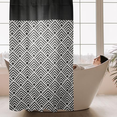 Image of HOMETHREADS Embrace Luxury with Our 6-Feet Long Premium Polyester Shower Curtain with 12 Hooks for a Lavish Bathroom Ambiance | Stylish, Splendid, and Perfectly Sized (Grey Triangle, 180x180cm)