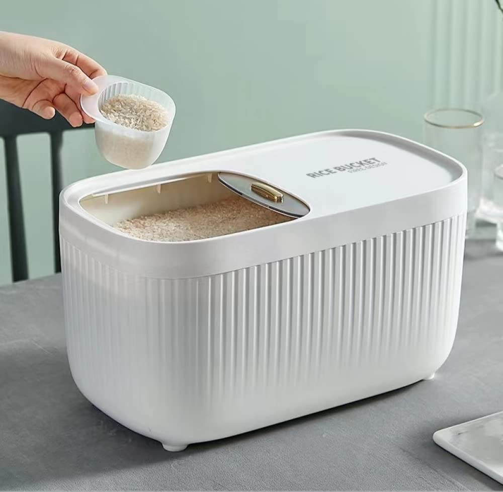 Contenedor de arroz dispensador de cereales, contenedor de alimentación de 15 kg, contenedor de alimentos secos, cubo de arroz sellado, apto para almacenar comida de gatos, comida para