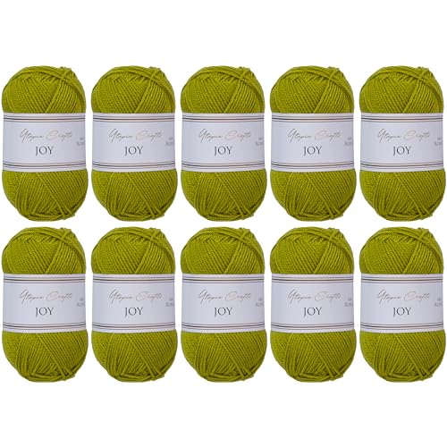 Utopia Crafts JOY - Filato per lavorare a maglia e all'uncinetto, morbido, facile da pulire, 100% poliacrilico, 10 gomitoli da 50 g, 150 m (olio d'oliva)