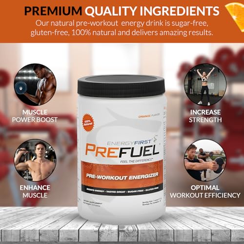 Image of EnergyFirst Prefuel Vegan Pre-Workout Powder, Zero Sugar, All-Natural Energizer with Immune Support Orange Flavor, 30 Servings for Maximum Workout Performance