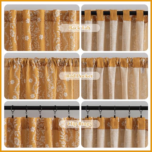Image of MYSKY HOME Boho Floral Linen Curtains 72 Inch Length for Cafe 2 Panels