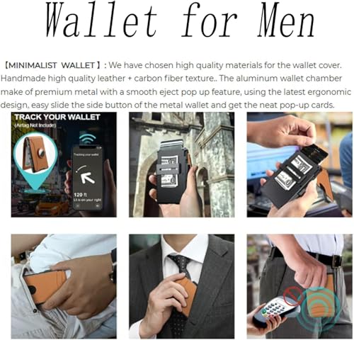 Foihletpath Wallet, Wallet - With Pop up Aluminum Case Money Clip Slim Leather Slots Credit Card Holder Rfid Blocking Bifold Minimalist Wallets, Trackable Wallets for Men (Carbon BLack)4