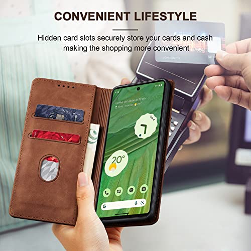 Image of Jasonyu Flip Wallet Case for Google Pixel 7 5G,Brown