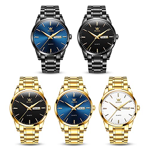 Image of OLEVS Watches for Men Business Dress Diamond Analog Quartz Big Face Luxury Classic Stainless Steel Waterproof Luminous Two Tone Wristwatch