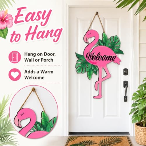 Cartel decorativo flamingo para puerta de madera miniatura 5