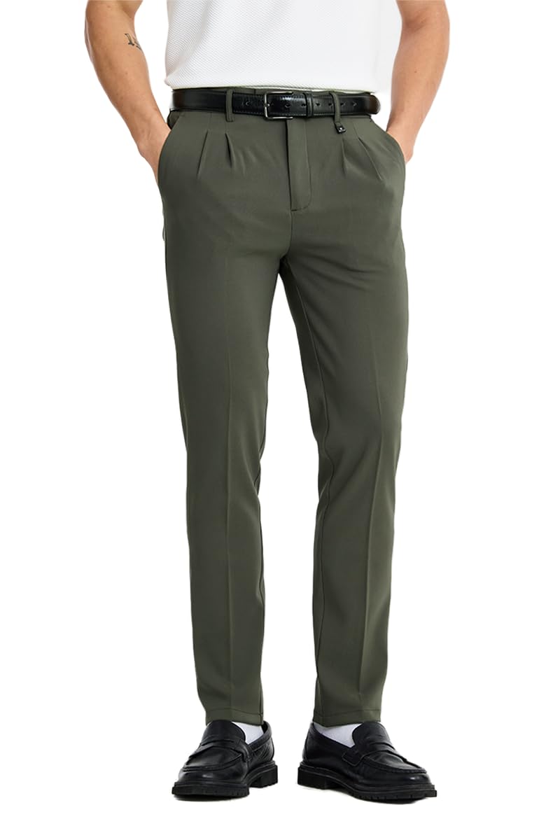 snitch Men Trousers Formal Slim Fit Pleated Front Tapered Leg Silhouette | Textured Polyester Blend Medium-Stretch Fabric for Office & Business Meetings-picture-39