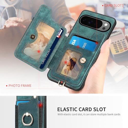 Asuwish Phone Case for Google Pixel 10 Pro XL Wallet Cover with Tempered Glass Screen Protector and Wrist Strap Lanyard RFID Credit Card Holder Ring Stand Accessories Pixel10 10Pro LX Women Men Green by Asuwish - Used condition - Image 3