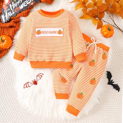 Children's Pullover Sweatsuits Halloween Printed Long Sleeve Sweatpants Two Piece Set Fashion Comfy Sets U-96 Orange 02