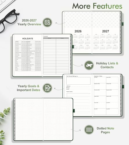 Planner 2026-2027, Academic Weekly and Monthly Calendar Planner from July 2026 - June 2027, Hardcover Leather Daily Agenda Book with Tabs, College School Organizer for Student Teacher, A5 (5.75" x 8.38"), Green - Image 6