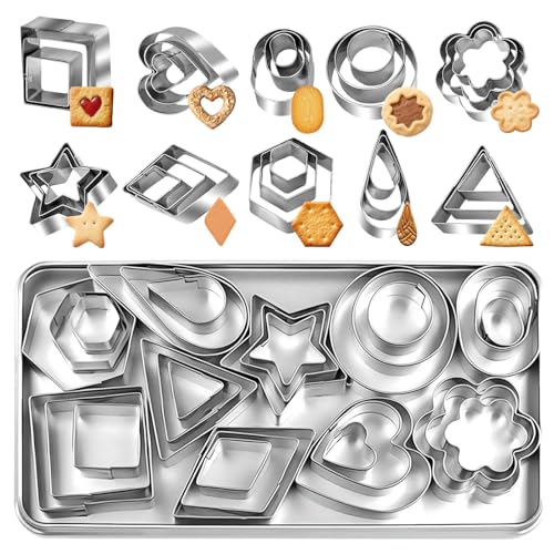 Lot de 30 emporte-pièces en acier inoxydable – 10 formes géométriques en 3 tailles, emporte-pièces pour biscuits, fondant et tartes