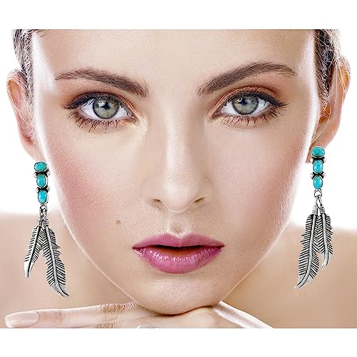 Feather Turquoise Earrings 925 Sterling Silver & Genuine Gemstone4