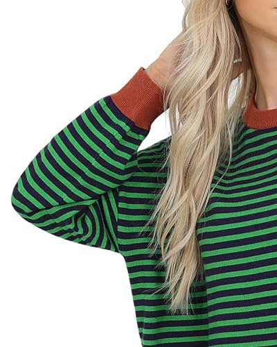 Image of Totatuit Womens Oversized Sweaters Casual Long Sleeve Crewneck Striped Knit Pullover Tops Cute 2025 Fall Sweaters