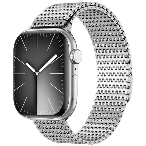 Image of WINGLE Magnetic Mesh Loop for Apple Watch Band Ultra 3 /2 /1 Band 49mm 46mm 45mm 44mm 42mm 40mm 41mm 38mm Men Women, Stainless Steel Adjustable Metal Strap for iWatch Series 11 10 9 8 7 6 5 4 3 2 1 SE