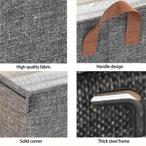 Image of FLYNGO 4Pcs Clothes Organizer for Wardrobe with Metal Frame, Foldable Storage Box for Clothing with Handle and Lid for Pants, Jeans, Sweater (Pack of 4)