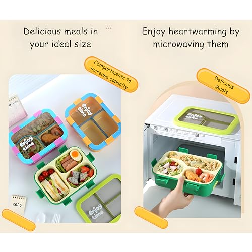 Image of Kids Tiffin Box Leakproof Lunch Box with 3 Compartments & Spoon | Food Grade BPA-Free Plastic Bento Lunch Box for School Boys & Girls | Airtight Snack Container for Kids & Office Use (700ml)