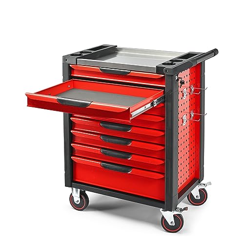 Werkstattwagen mit 8 Schubladen, rot/schwarz, roll- und abschließbar, 678 x 459 x 777 mm – Bild 3