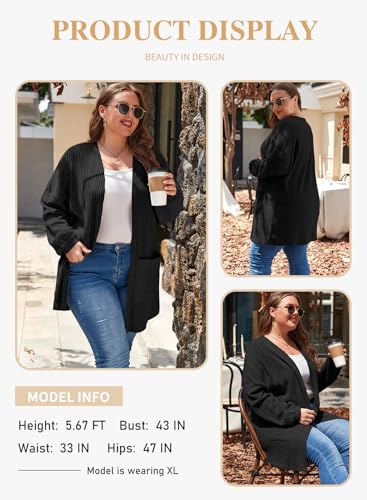 Eytino Womens Plus Size Cardigan Long Sleeve Open Front Casual Knit Sweaters with Pockets Loose Outwear(1X-5X)3