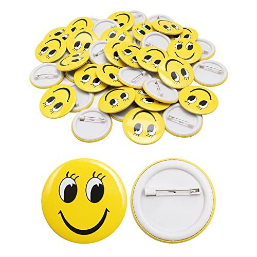 Sixfolo 40 Pièces Smiley Badges Jaune épingles à Badge Ronds Boutons Souriants avec Sécurité Pins pour Chemises,Vestes,Sacs à Dos, étudiants Récompensés(Grande 4.5cm) Cover