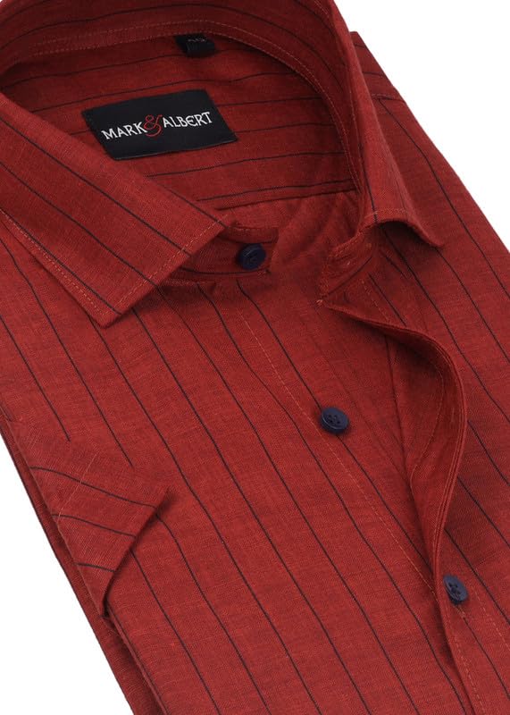 Image of MARK & ALBERT Men's Half Sleeve Cotton Linen Striped Shirt