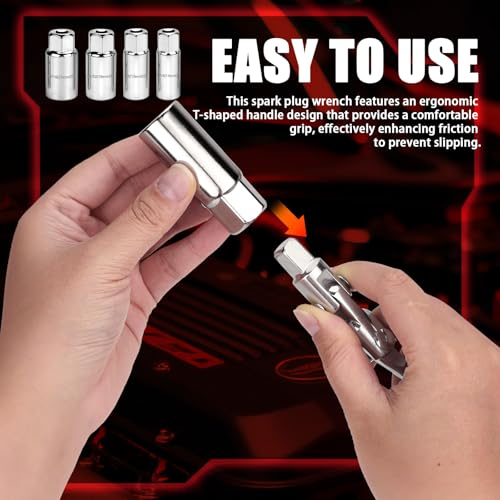 IIRC Zündkerzenschlüssel Set, 14mm, 16 mm, 18 mm, 21 mm Zündkerzenschlüssel, Universal T-Griff Zündkerzenschlüsselsatz für Auto und Motorrad