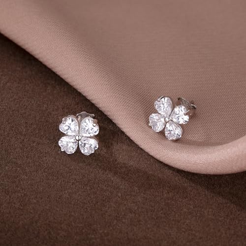 Reffeer Solid 925 Sterling Silver Flower Clover Earrings Studs for Women Teen Girls CZ Flower Stud Earrings4