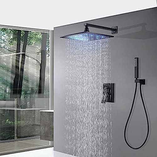 Système de douche LED noir mat encastrable pour cabine de douche italienne