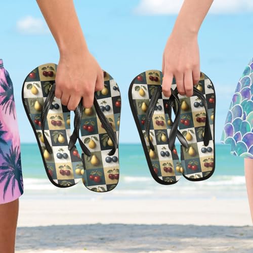 Flip Flop Sandals Fruits Plaid Print for Women Men Beach Outdoor XS 5