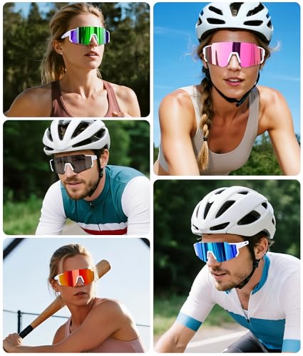 STORYCOAST Sports Running Sunglasses for Men Women Cycling Driving Fishing Bike Sunglasses Polarized UV400 Protection 2Pack Matte Black/Gray+White/Pink