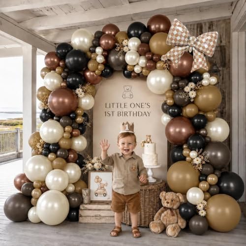 Image of Brown Balloon Arch Kit with 2Pcs Brown Plaid Bow Balloons