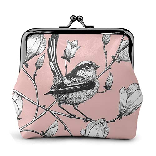 Lange Tailed Tit Op Magnolia Boom Coin portemonnee Womens Portemonnee Kaarthouder Muntentas Koppeling Handtas